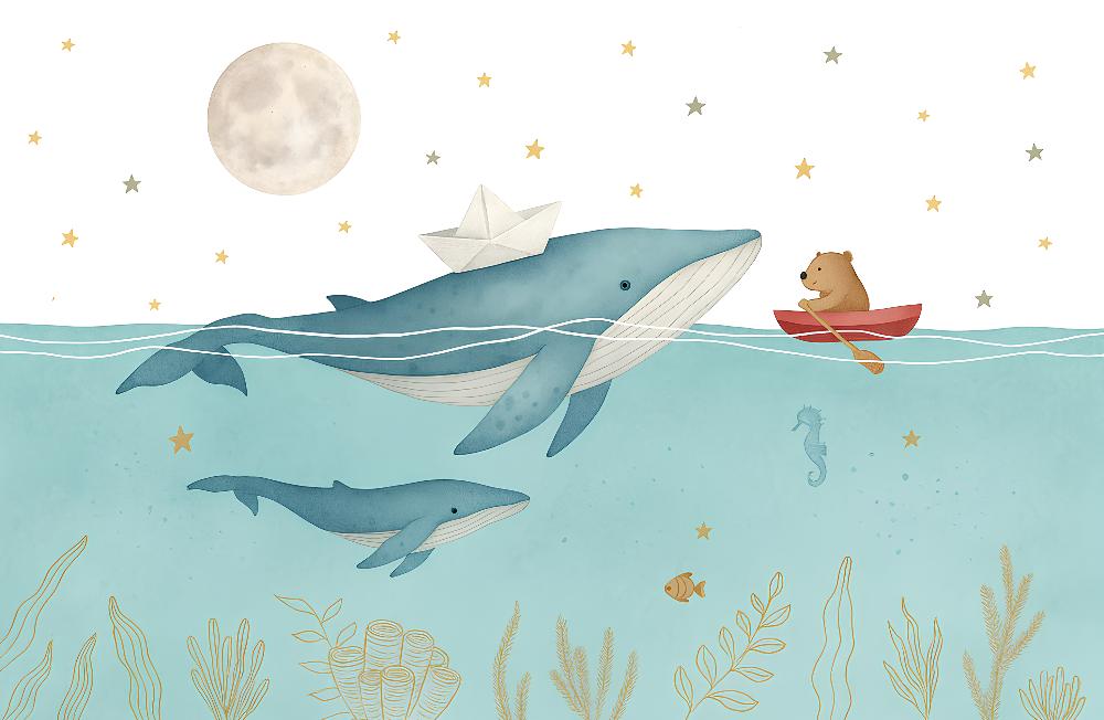 Papier peint animaux marins baleines et oursons