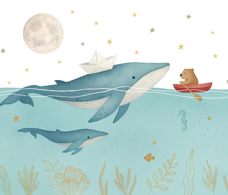 Papier peint animaux marins baleines et oursons