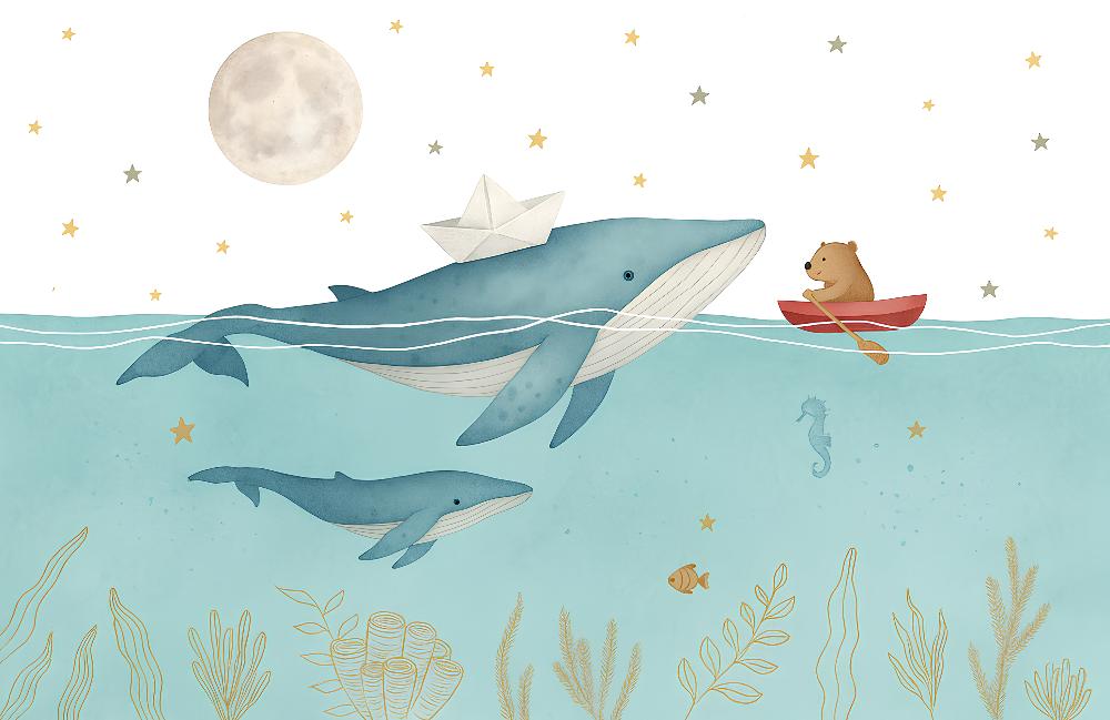 Papier peint animaux marins baleines et oursons