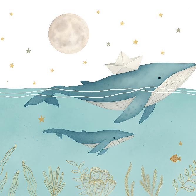 Papier peint animaux marins baleines et oursons