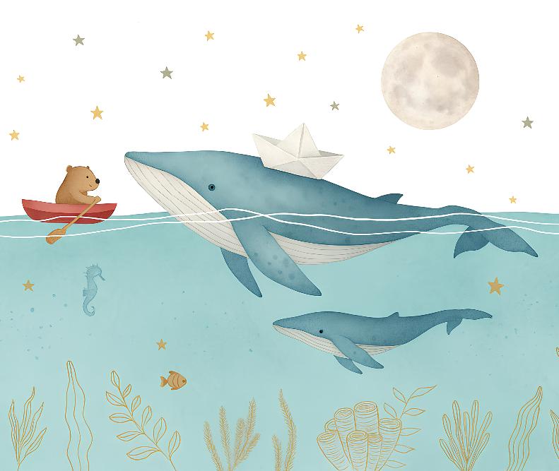 Papier peint animaux marins baleines et oursons