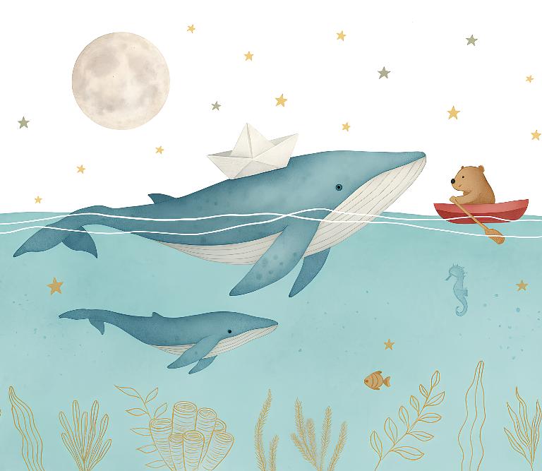 Papier peint animaux marins baleines et oursons
