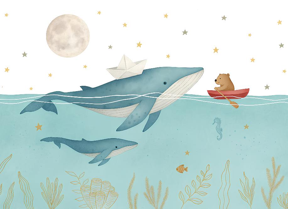 Papier peint animaux marins baleines et oursons