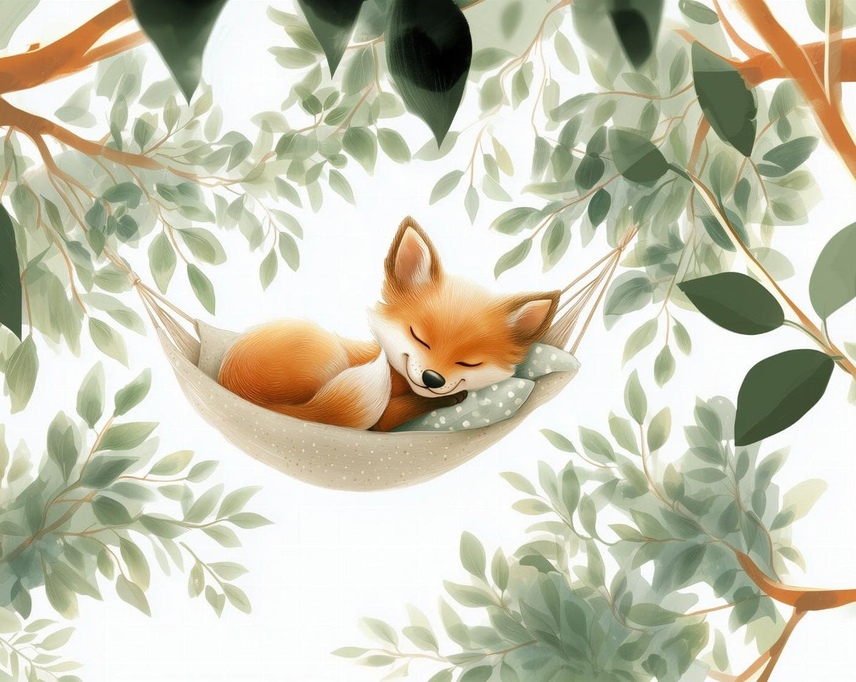 Papier peint renard endormi forêt enfant