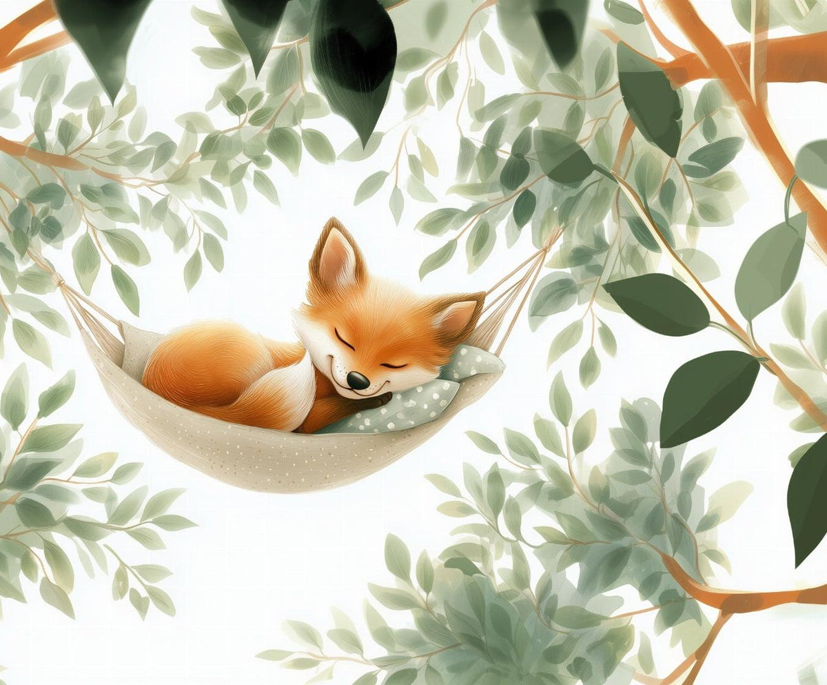 Papier peint renard endormi forêt enfant