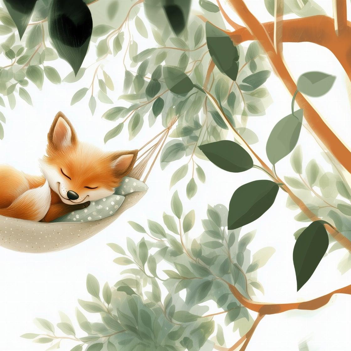 Papier peint renard endormi forêt enfant