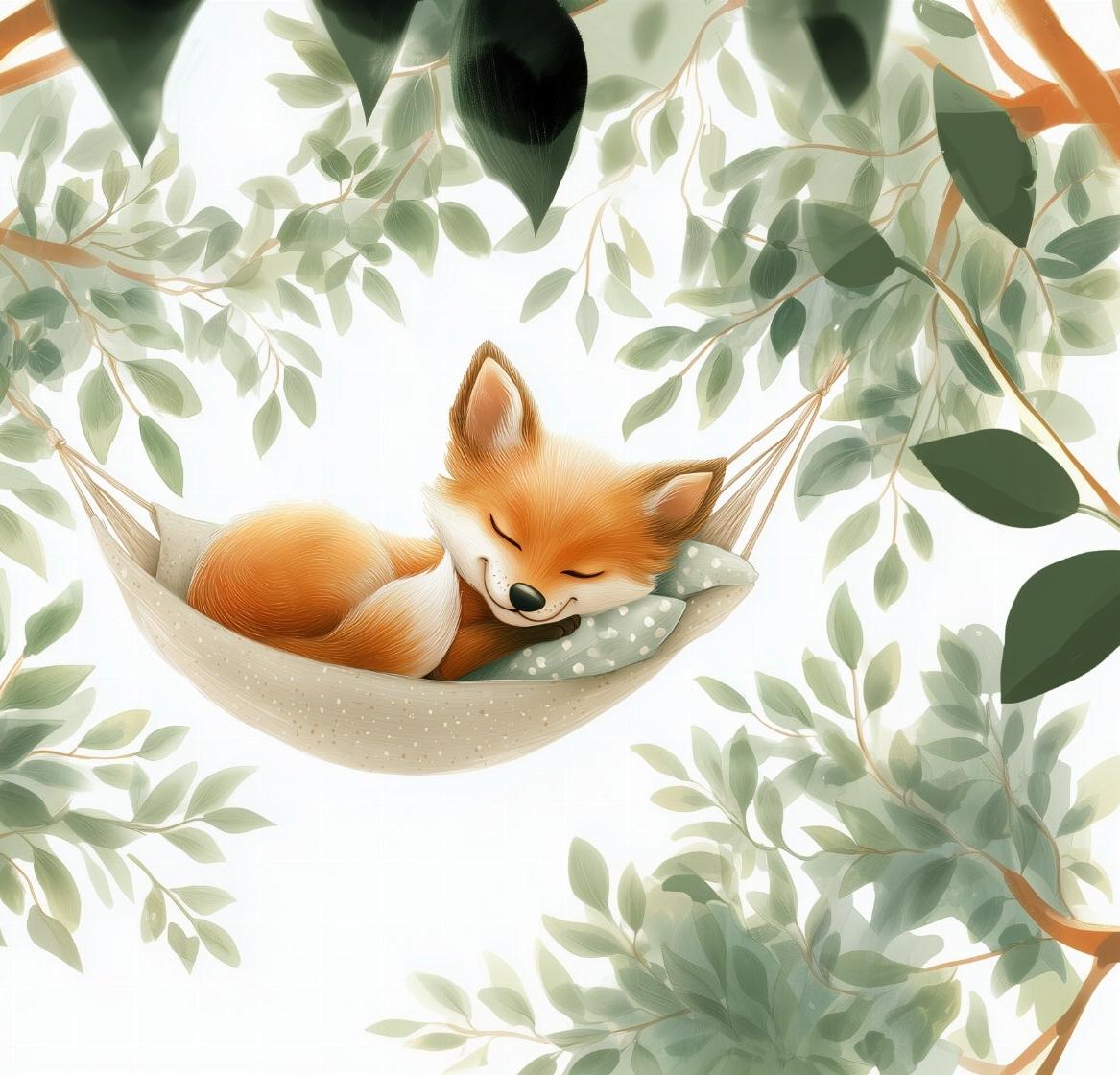 Papier peint renard endormi forêt enfant