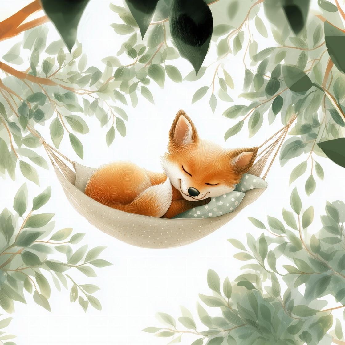 Papier peint renard endormi forêt enfant