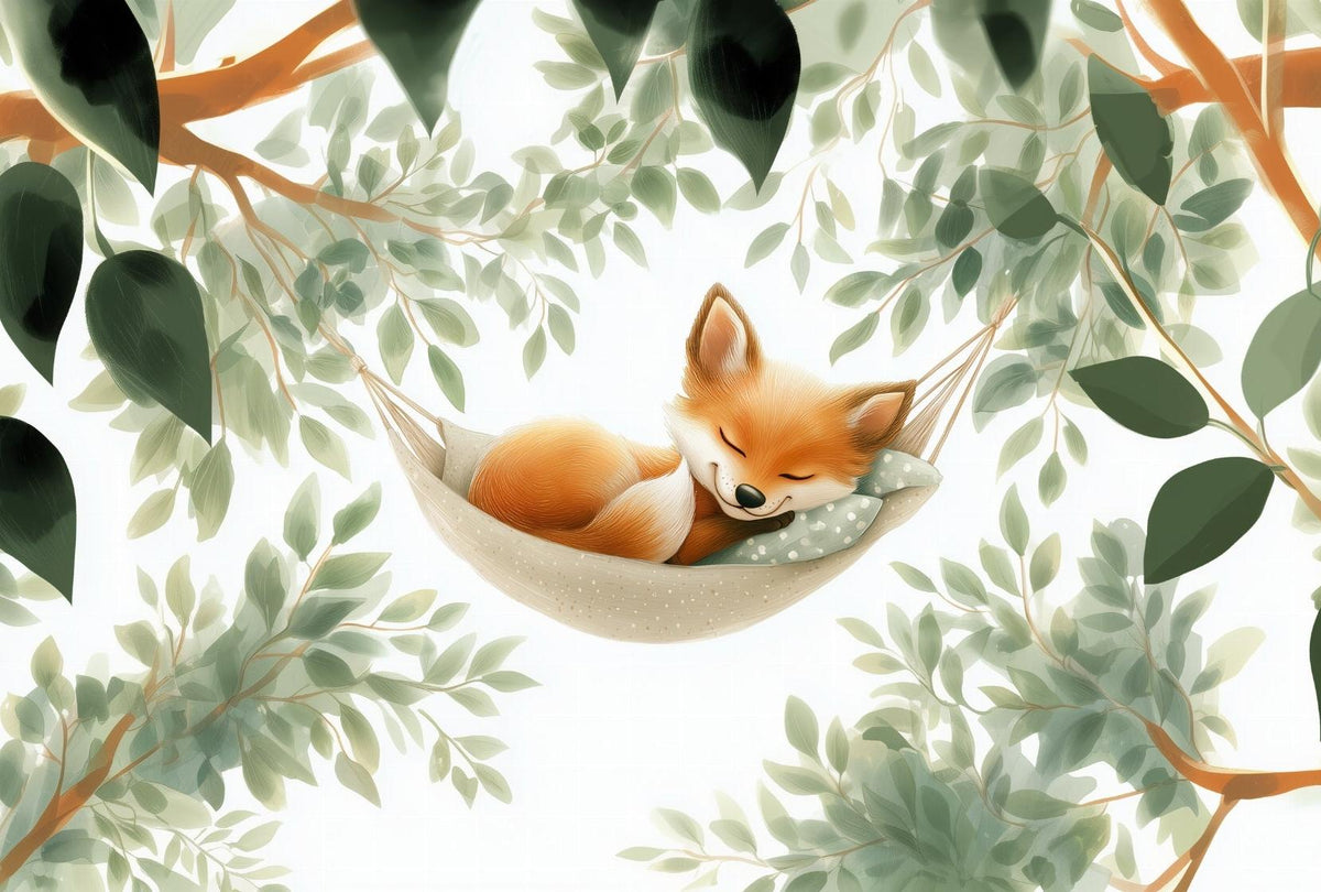 Papier peint renard endormi forêt enfant