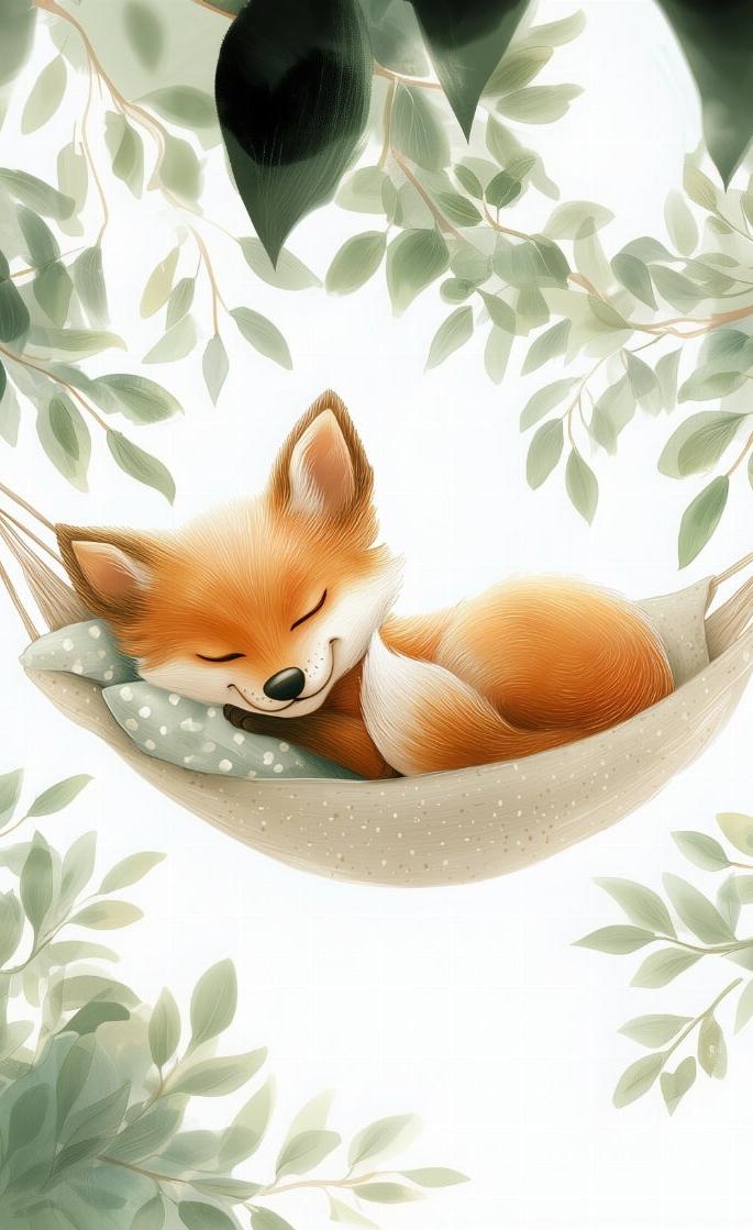 Papier peint renard endormi forêt enfant