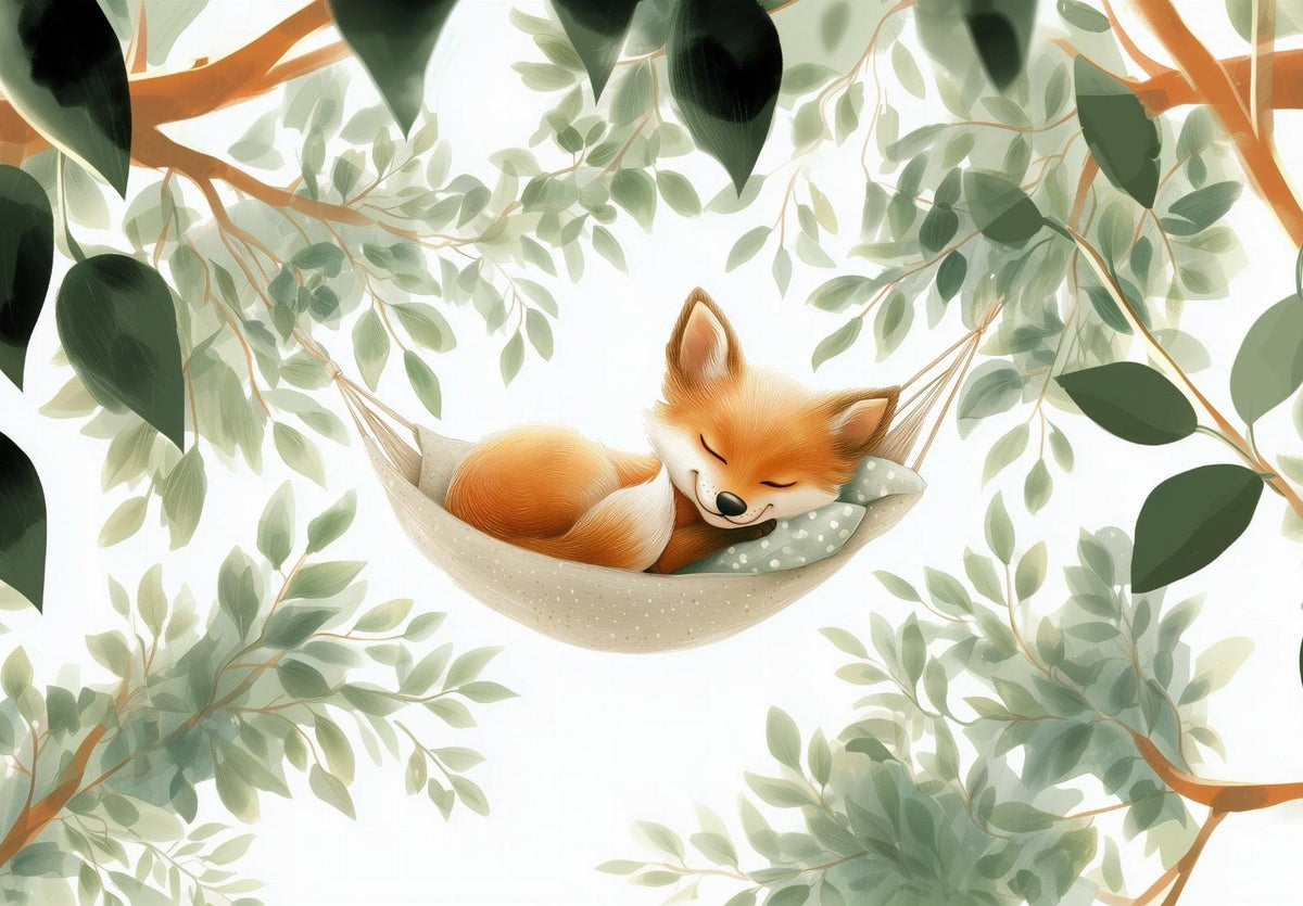 Papier peint renard endormi forêt enfant