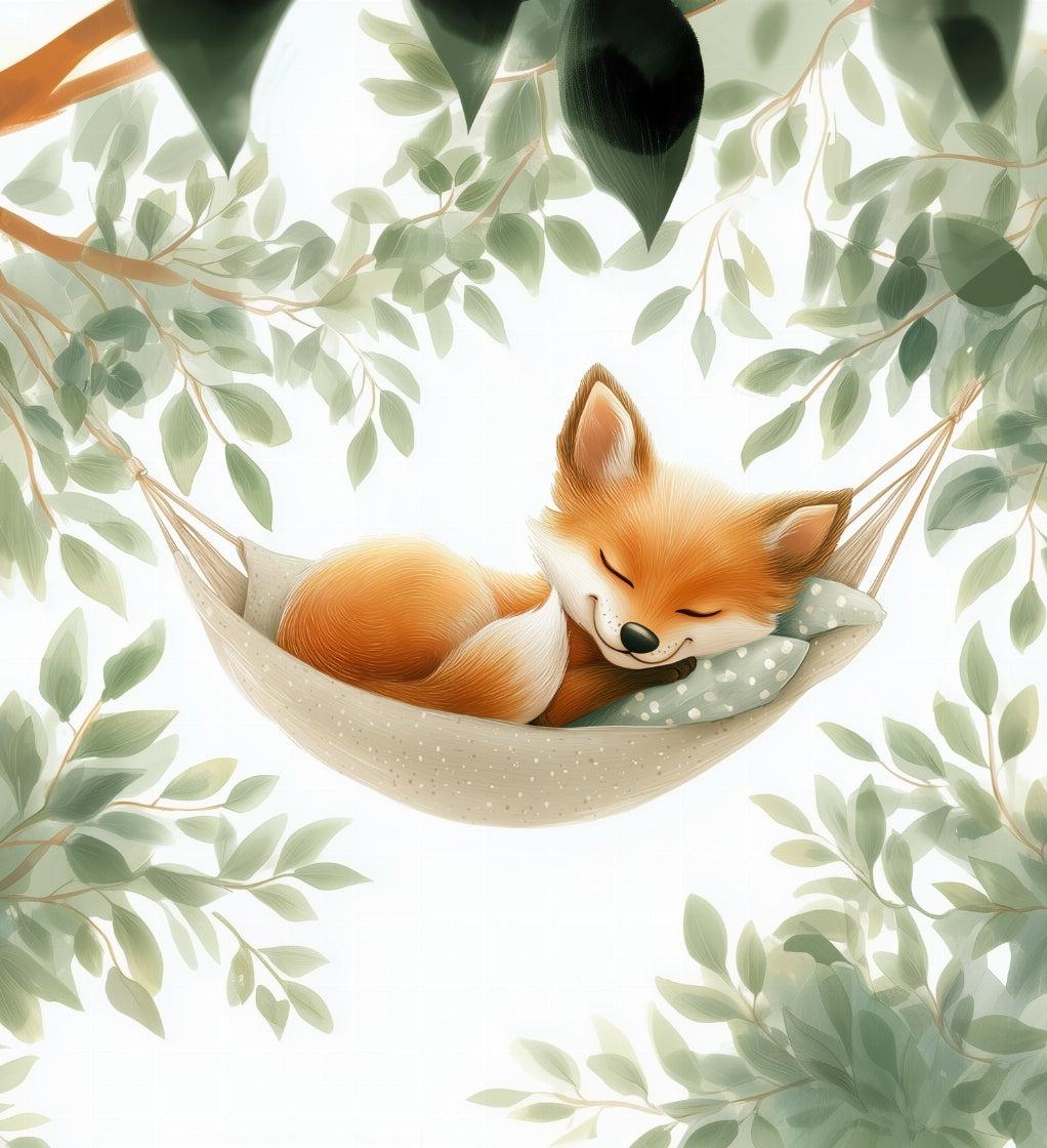 Papier peint renard endormi forêt enfant