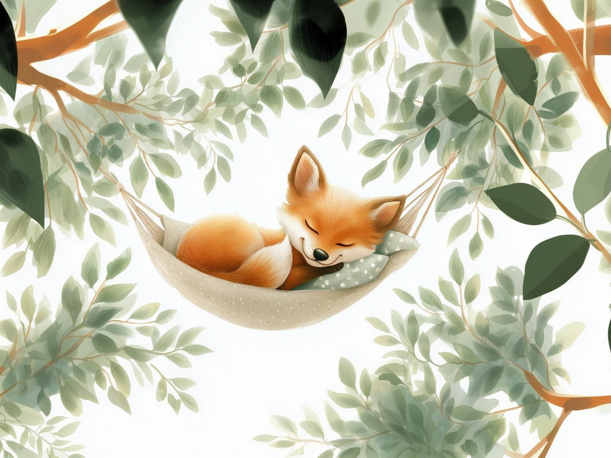 Papier peint renard endormi forêt enfant