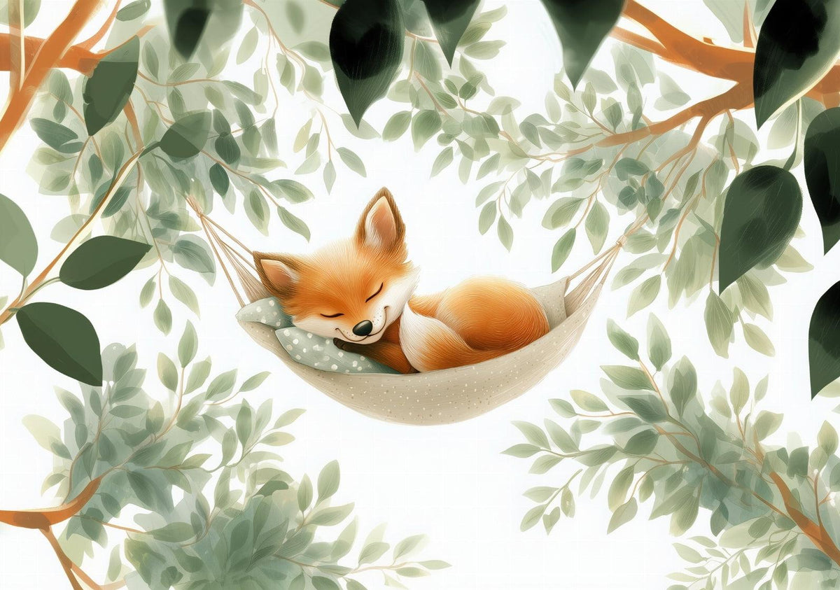 Papier peint renard endormi forêt enfant