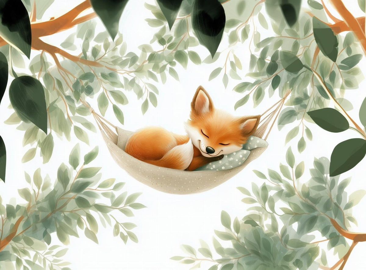 Papier peint renard endormi forêt enfant