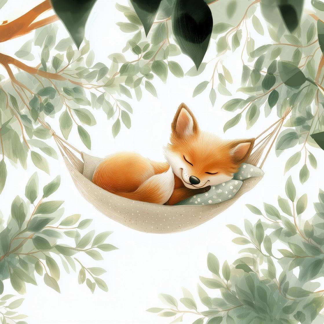 Papier peint renard endormi forêt enfant