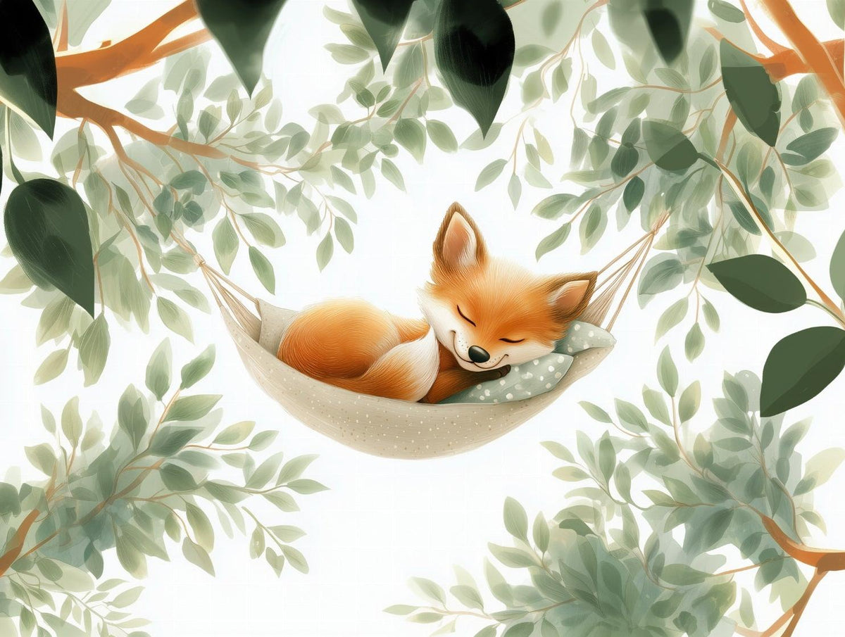 Papier peint renard endormi forêt enfant