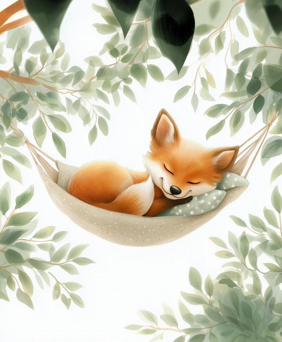Papier peint renard endormi forêt enfant