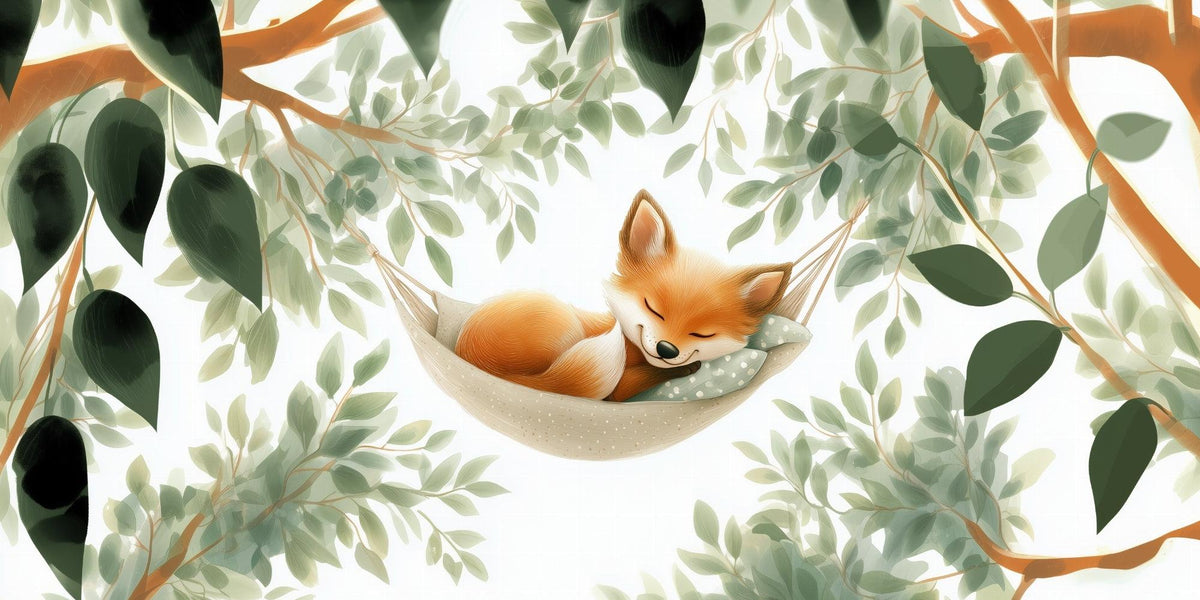 Papier peint renard endormi forêt enfant