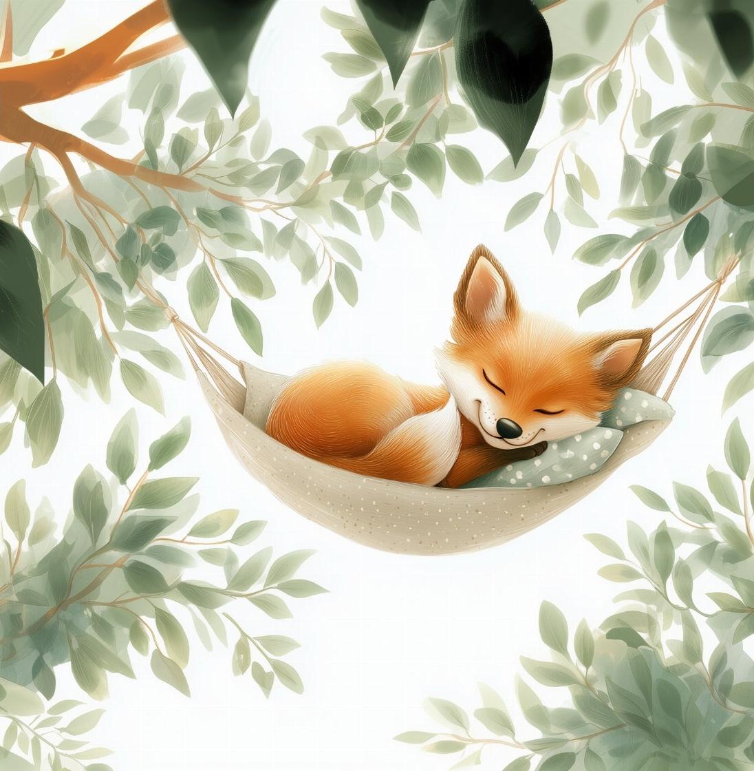 Papier peint renard endormi forêt enfant