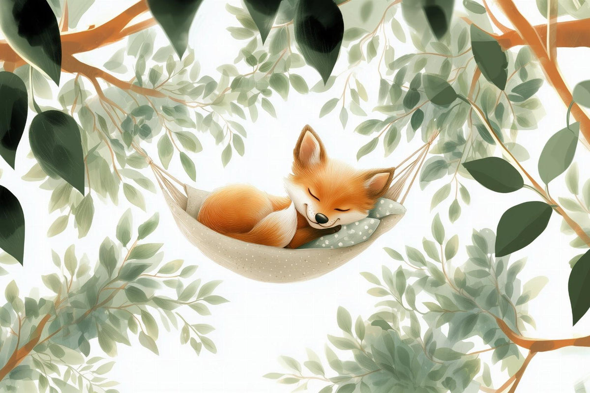 Papier peint renard endormi forêt enfant