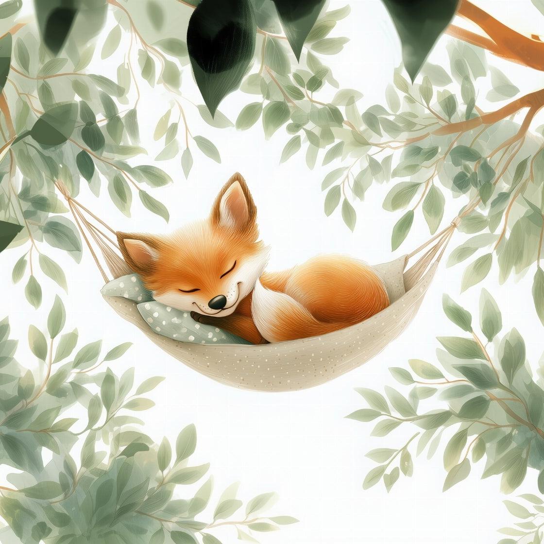 Papier peint renard endormi forêt enfant