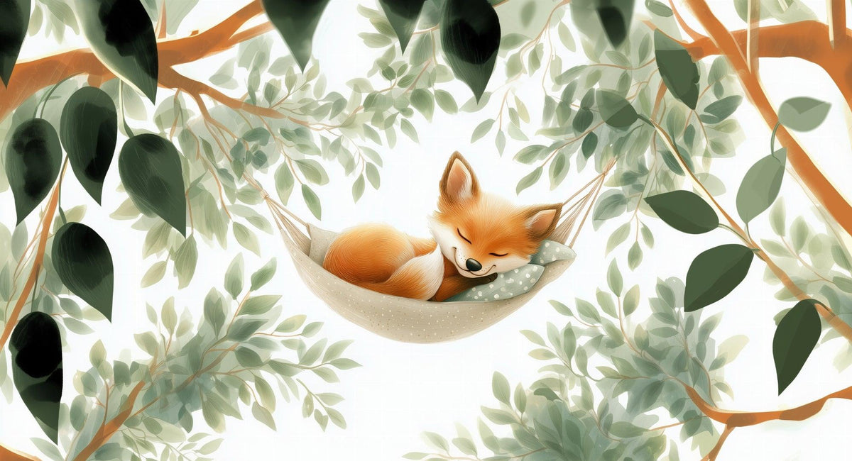 Papier peint renard endormi forêt enfant