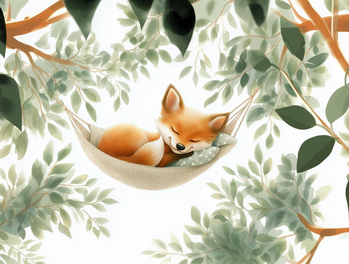 Papier peint renard endormi forêt enfant