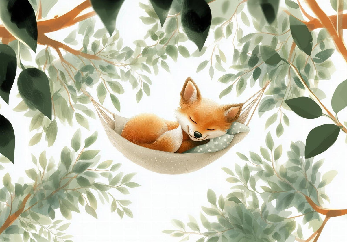 Papier peint renard endormi forêt enfant