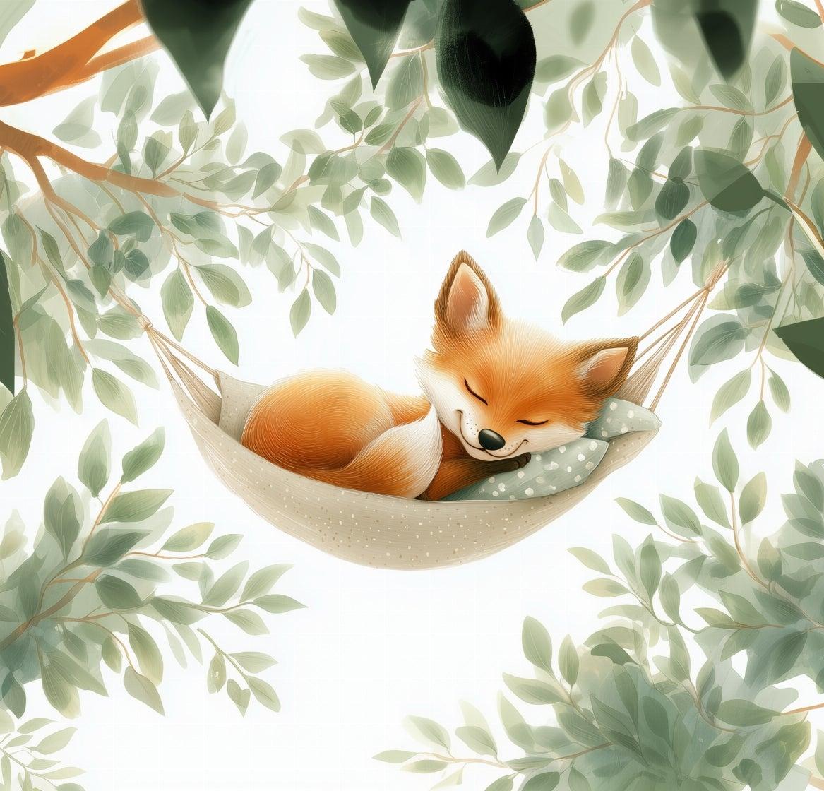 Papier peint renard endormi forêt enfant