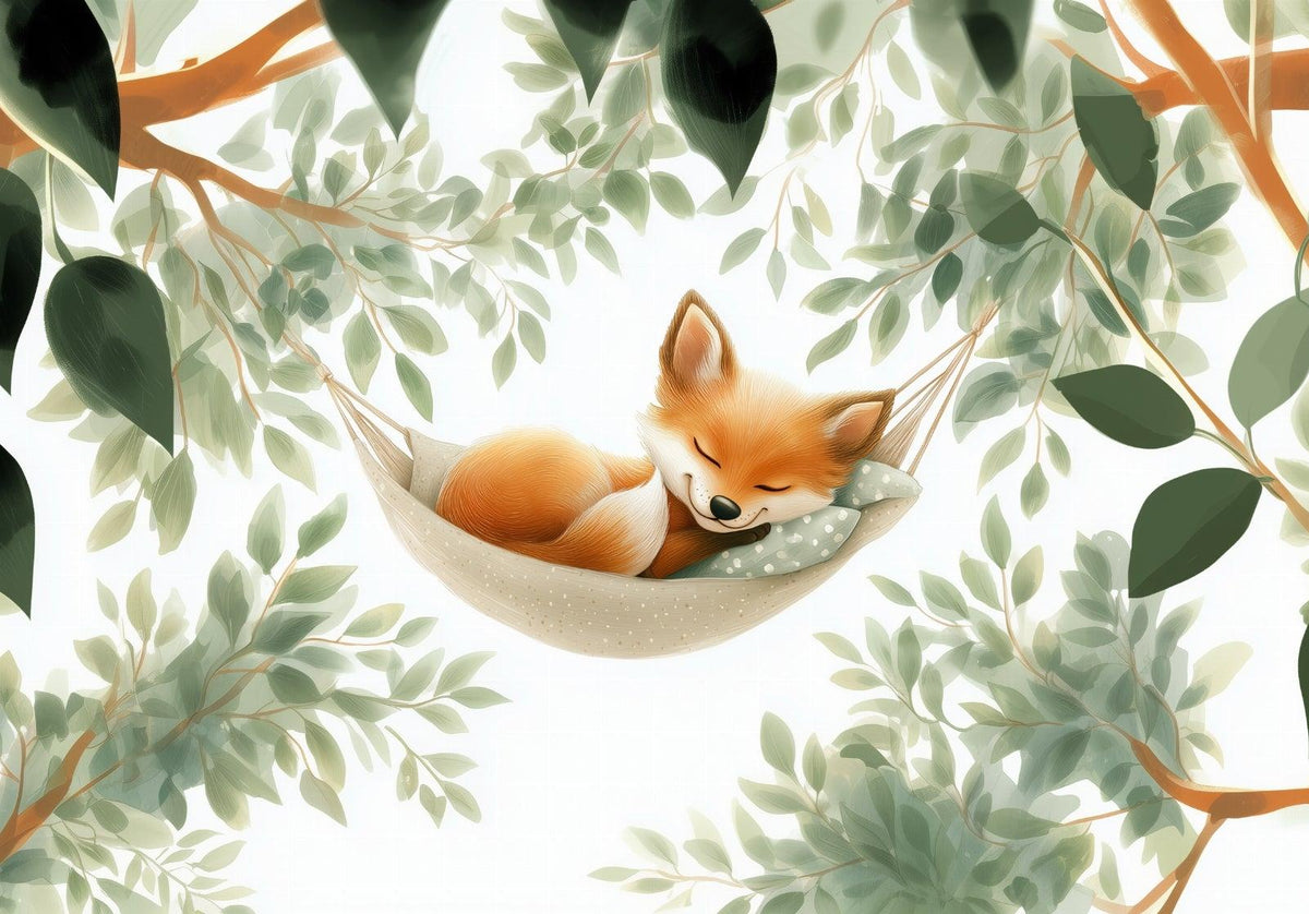 Papier peint renard endormi forêt enfant