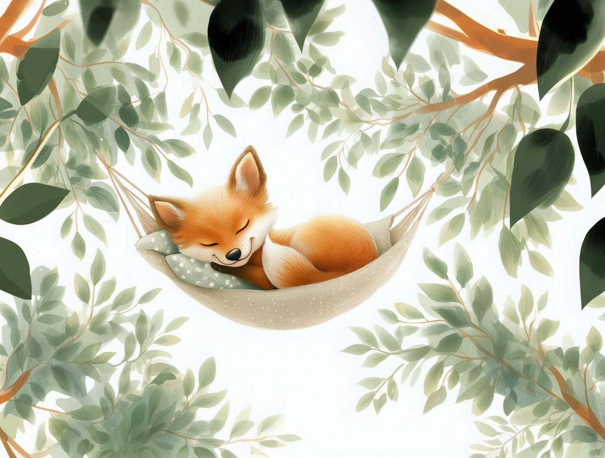 Papier peint renard endormi forêt enfant