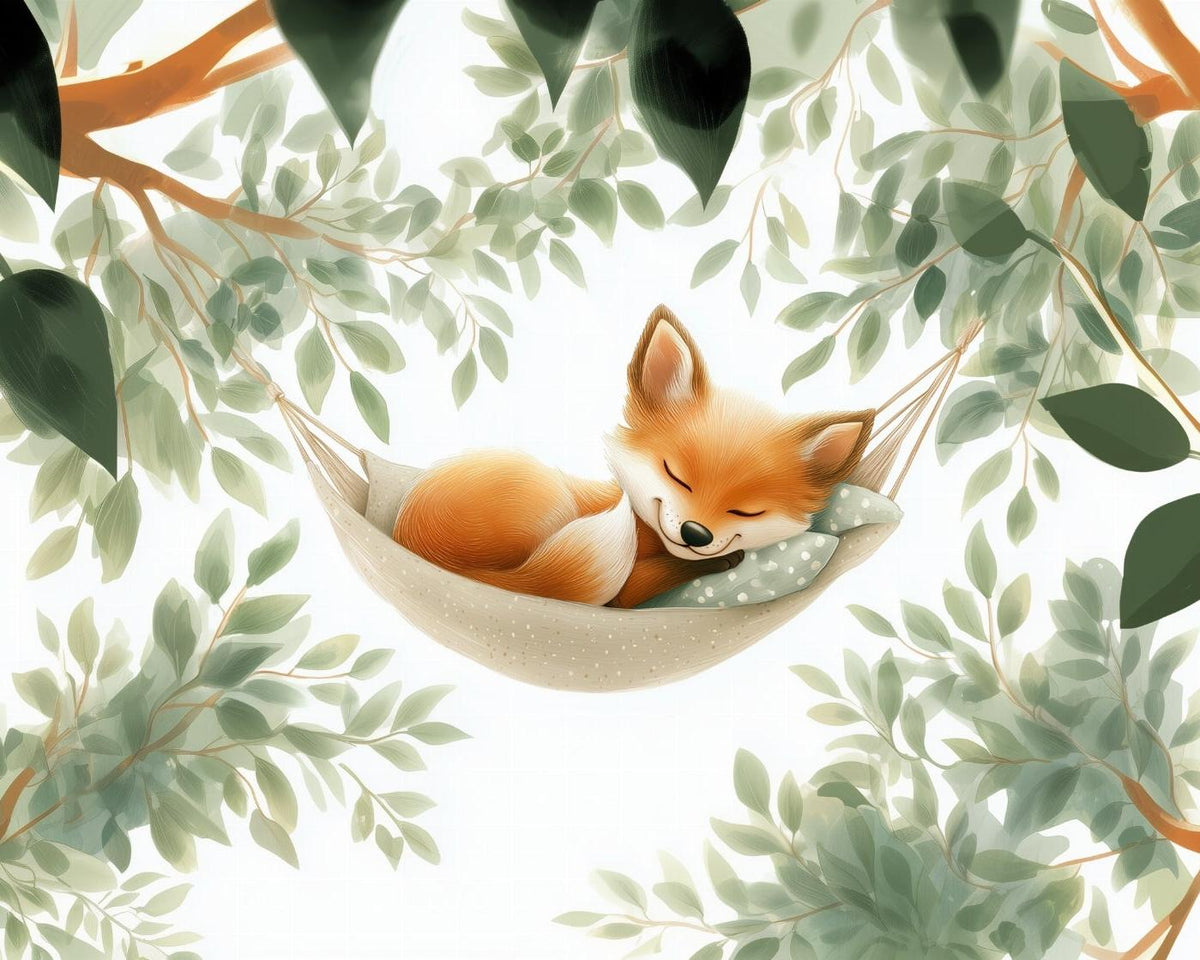 Papier peint renard endormi forêt enfant