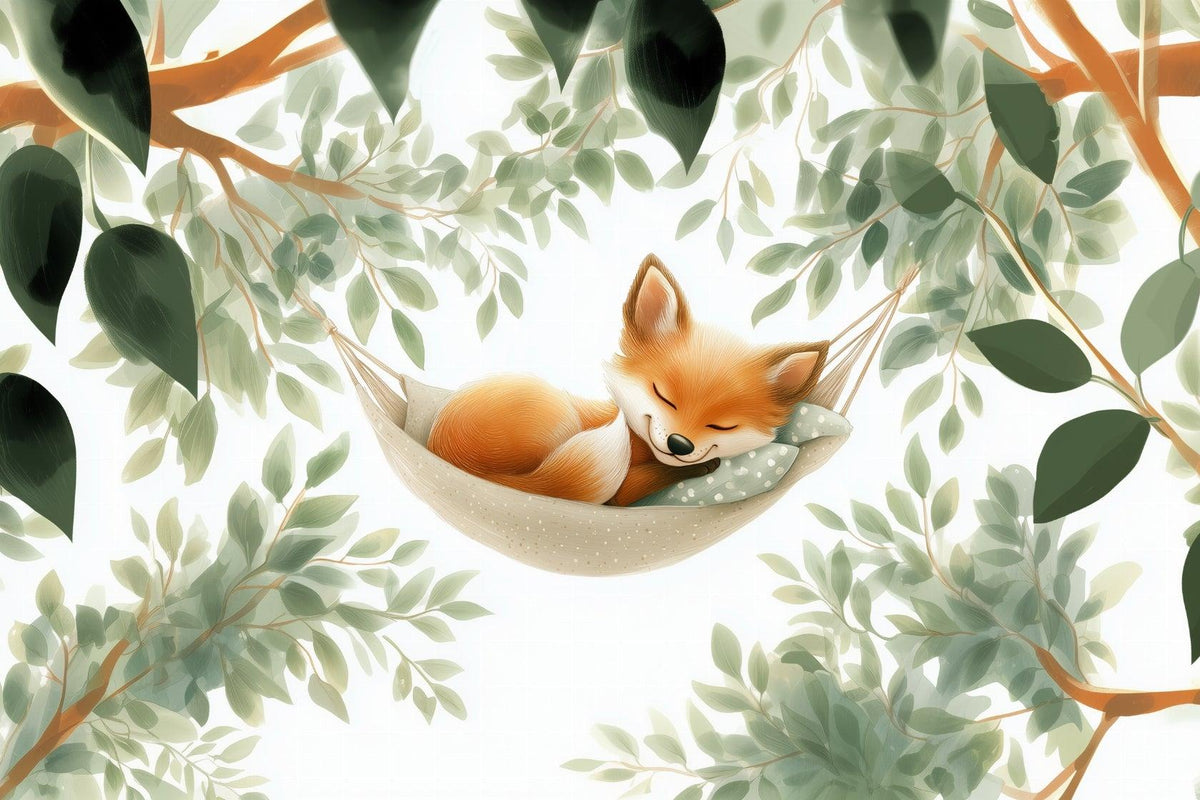 Papier peint renard endormi forêt enfant