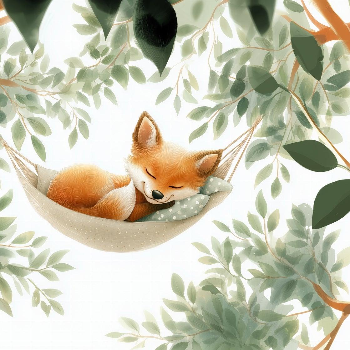 Papier peint renard endormi forêt enfant