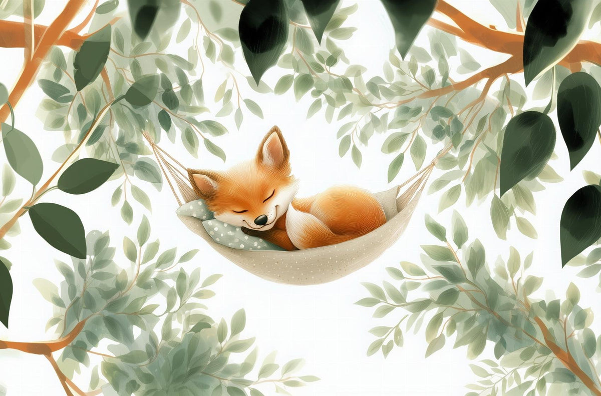 Papier peint renard endormi forêt enfant