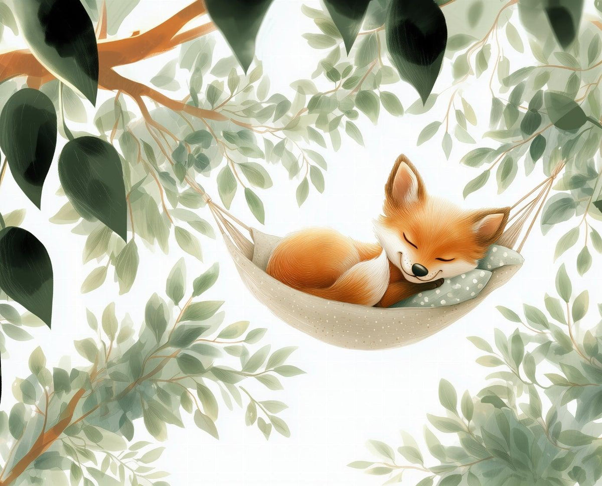 Papier peint renard endormi forêt enfant