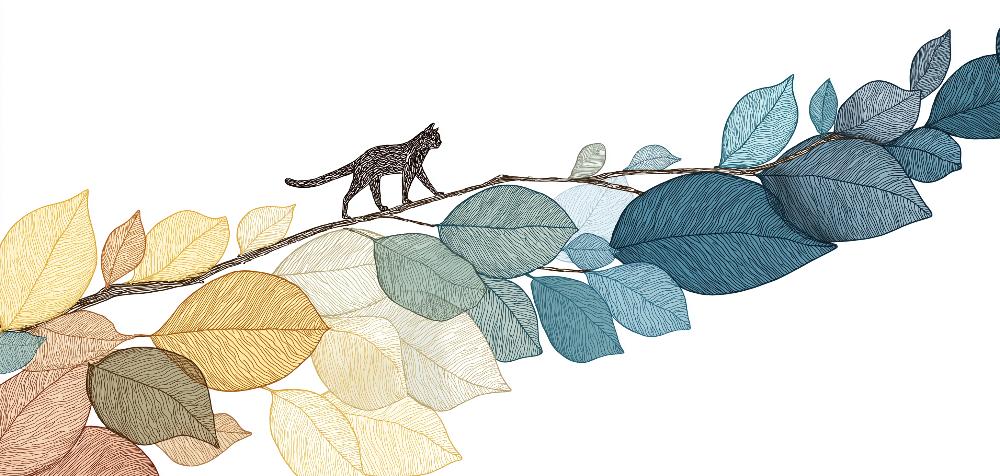 Papier peint chat parmi les feuilles
