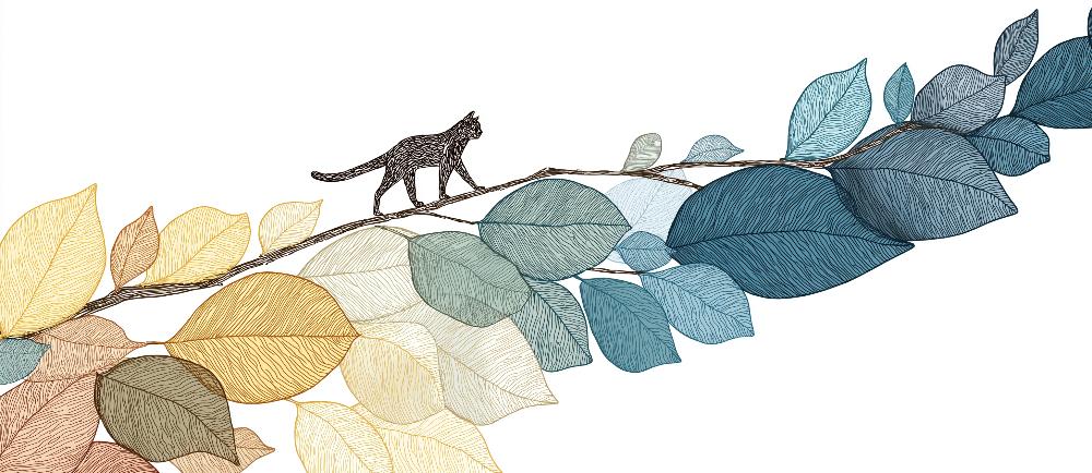 Papier peint chat parmi les feuilles