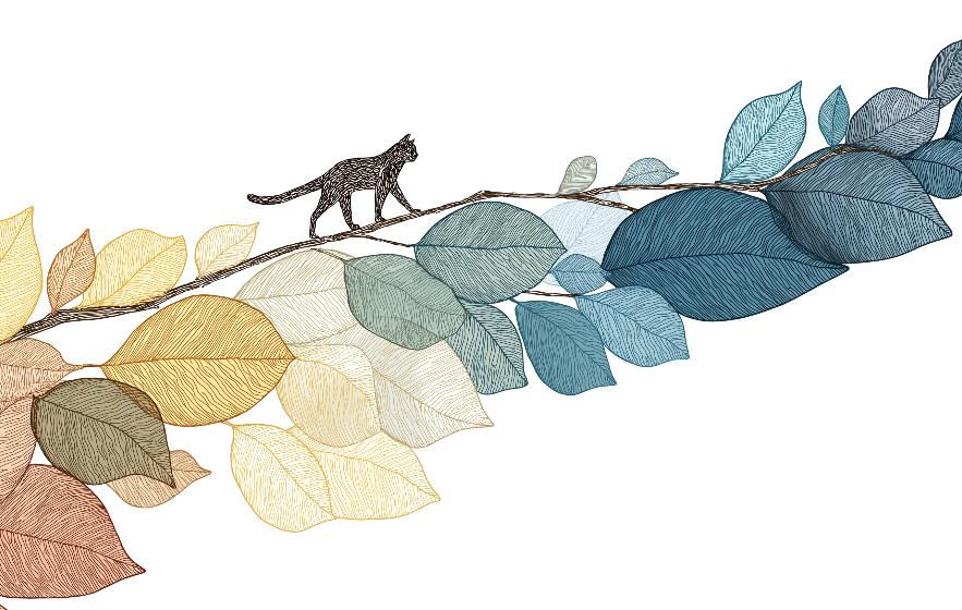 Papier peint chat parmi les feuilles