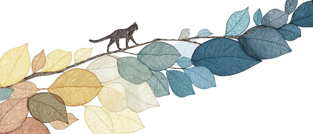 Papier peint chat parmi les feuilles