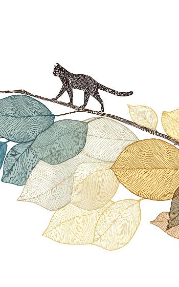 Papier peint chat parmi les feuilles