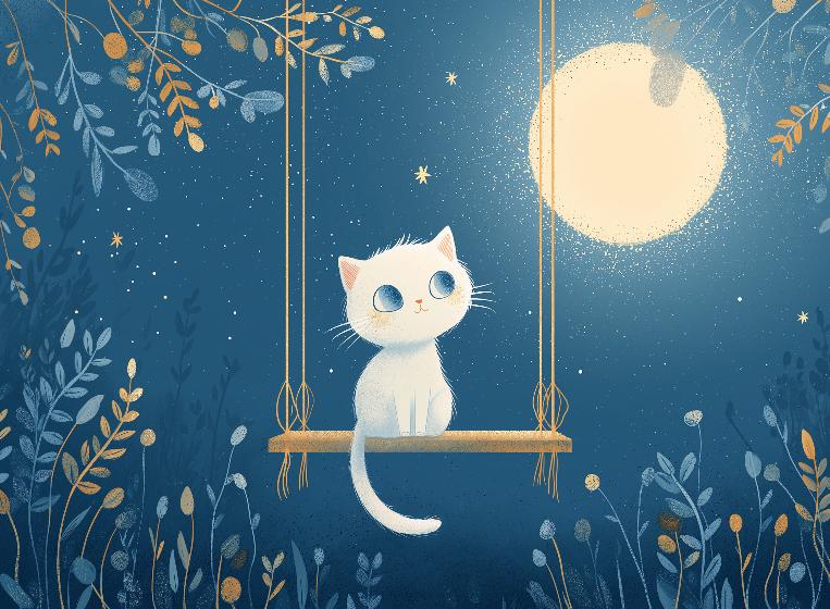 Papier peint chaton sous la lune