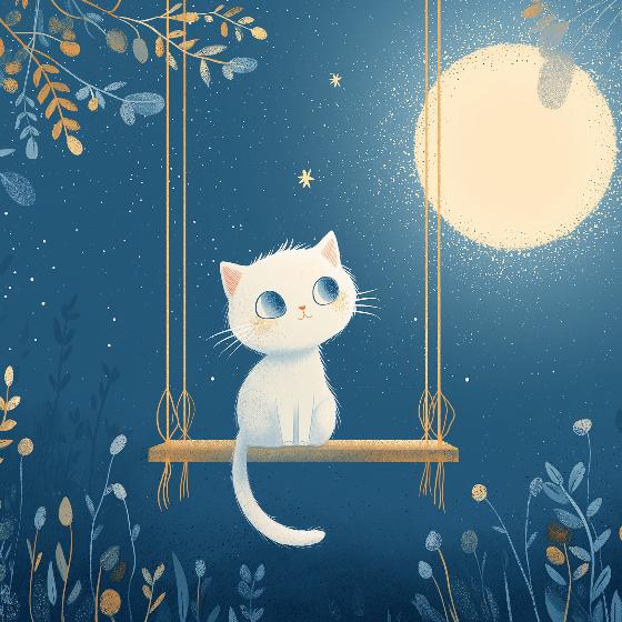 Papier peint chaton sous la lune