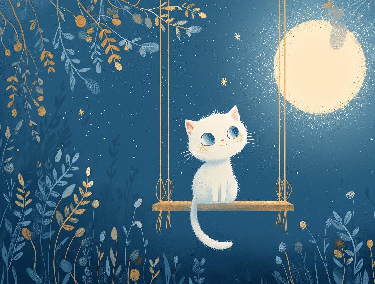 Papier peint chaton sous la lune