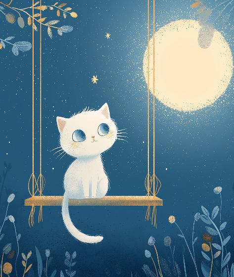 Papier peint chaton sous la lune