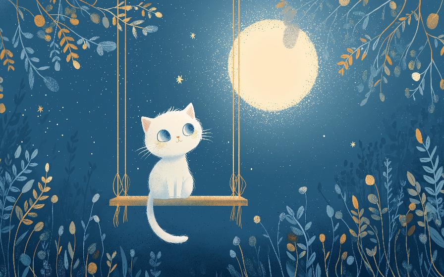 Papier peint chaton sous la lune