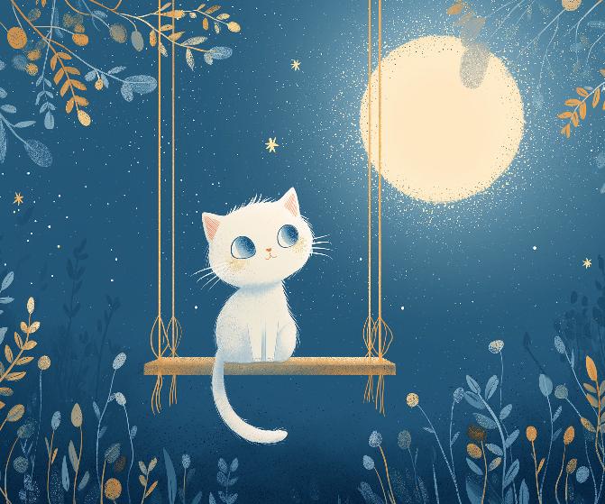 Papier peint chaton sous la lune