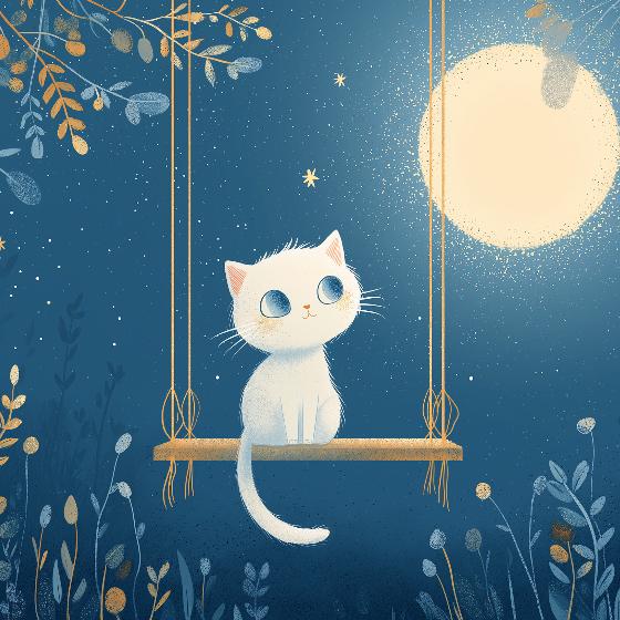 Papier peint chaton sous la lune
