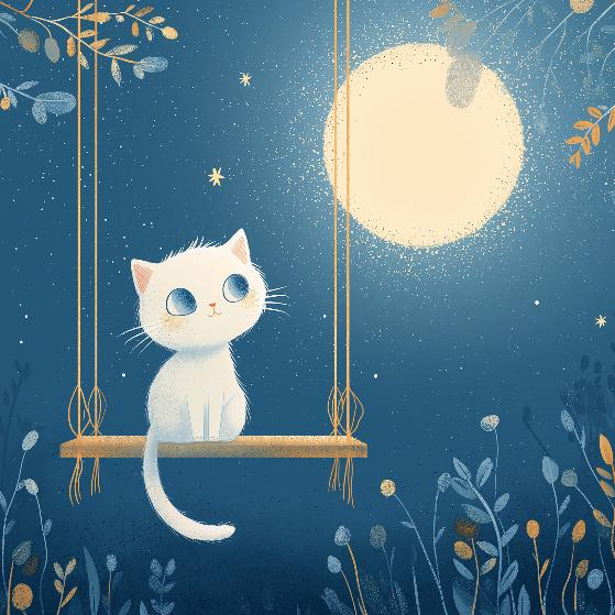 Papier peint chaton sous la lune